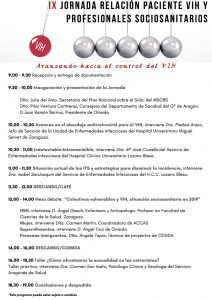 Programa IX Jornada Relación Paciente VIH y Profesional Socio Sanitario 2019